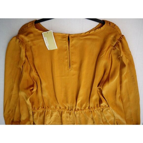 Michael Kors WF2819T4LW Women Sz 2X Marigold Blouson Sleeve Satin Flounce Dress - Picture 9 of 11